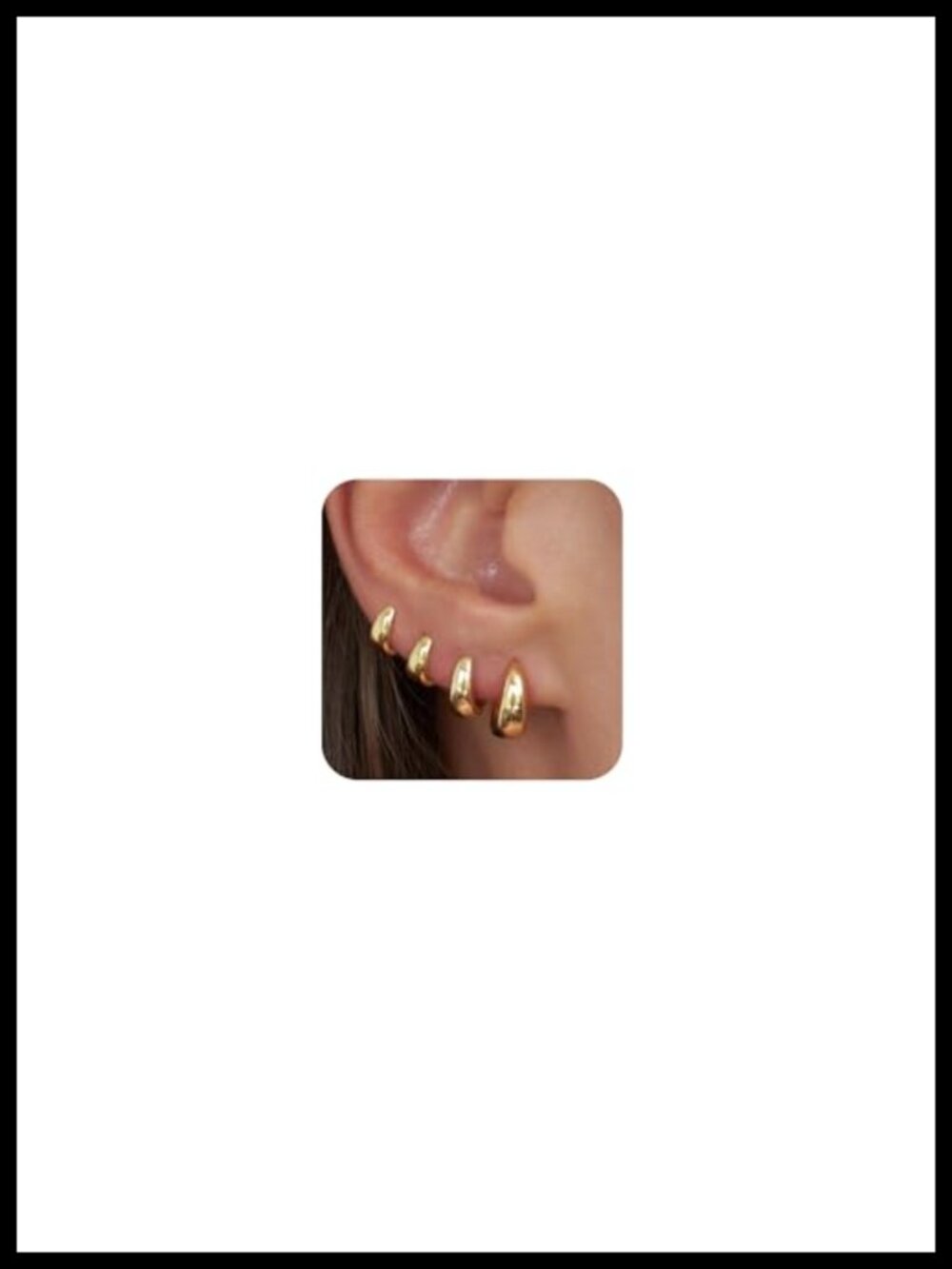 4 Pairs Huggie Hoop Earrings 14K Gold Plated Silver Clasp